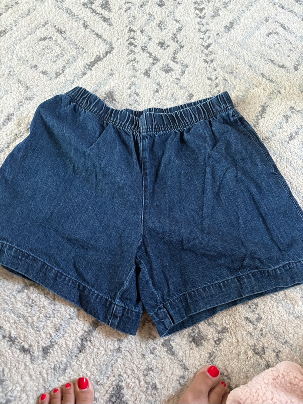 H&M Navy Elastic-Waist Denim Shorts